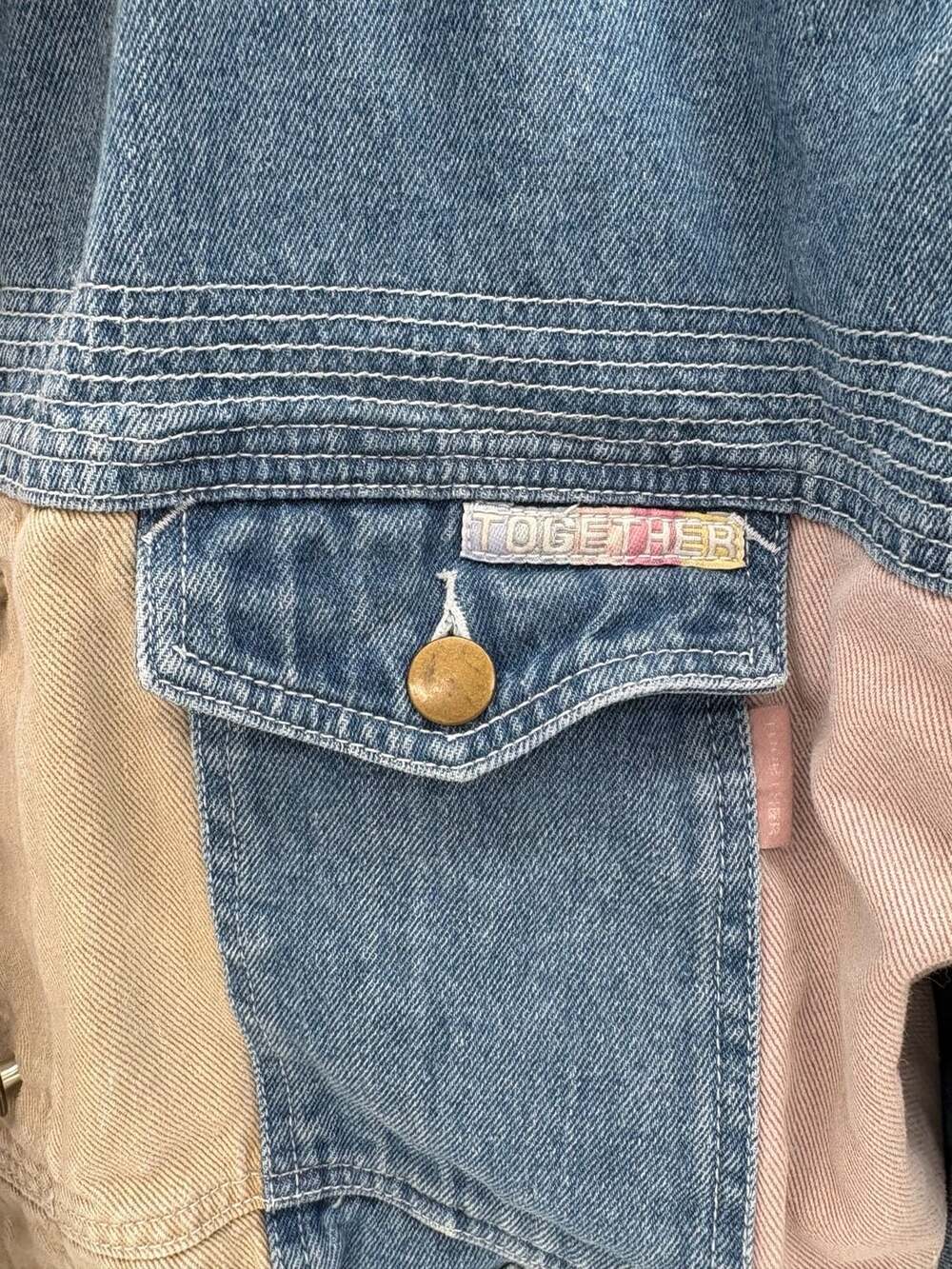 Together! Vintage 90s Pastel Colorblock Patchwork Denim Jacket Sz L - Picture 4 of 6